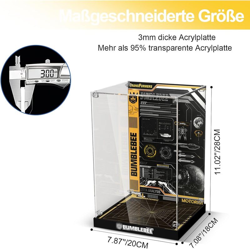 cooldac Acryl-Vitrine kompatibel mit Lego 10338 Bumblebee, Staubdichtes Transparentes HD Backdrop Di