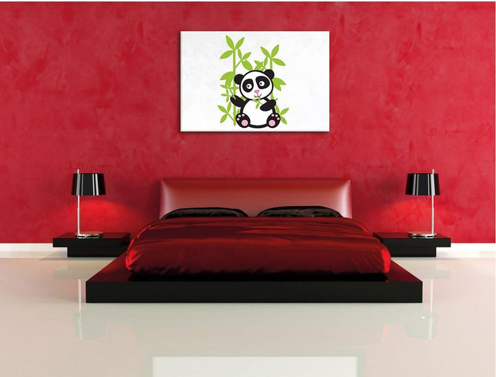 Pixxprint Süsser Panda mit Bambus als Leinwandbild/Grösse: 100x70 / Wandbild/Kunstdruck/fertig bespa