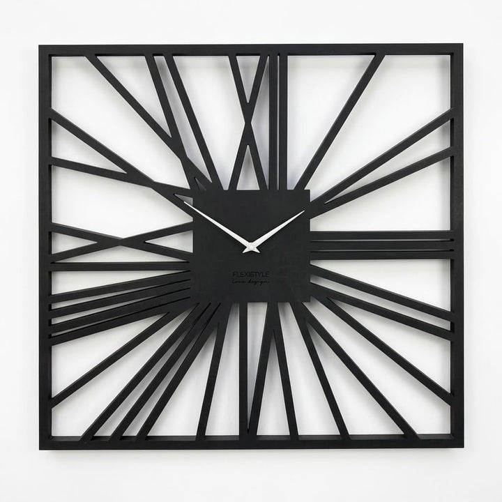 FLEXISTYLE Gross EKO wanduhr quadratisch XXL ohne tickgeräusche LOFT Grande Schwarz Quadrat 80cm! (D