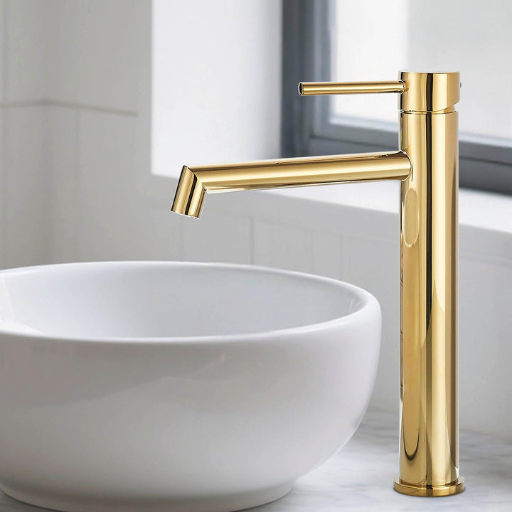 Wasserhahn Bad, Waschtischarmatur Hoch Waschbecken Armaturen in Gold mit Auslaufhöhe 200 MM High,Ein