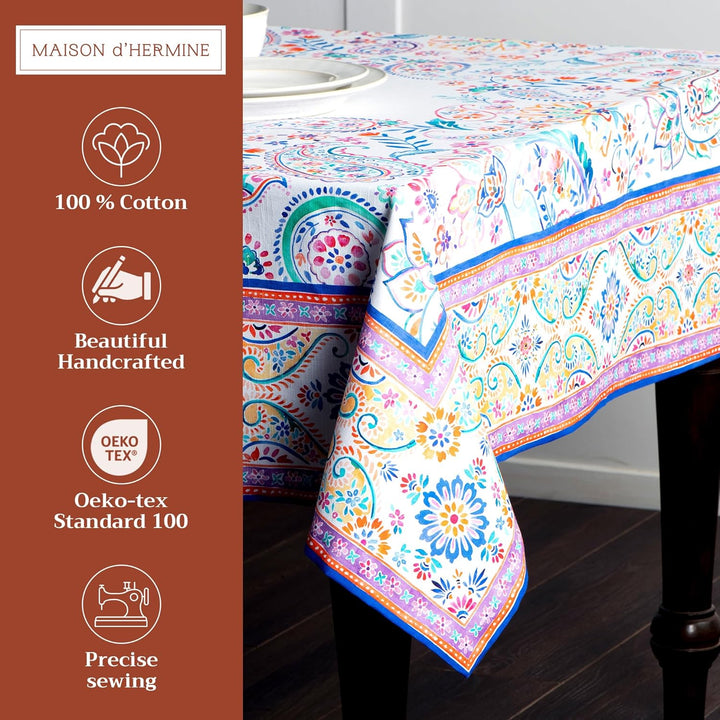 Maison d' Hermine Tischdecke 160cm x 220cm 100% Baumwolle, dekorative, waschbare, quadratische Tisch