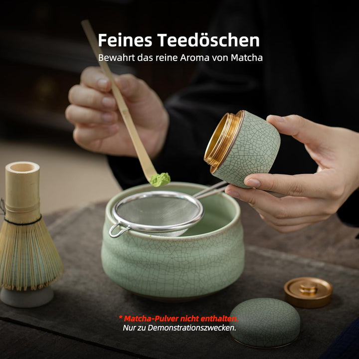 TEANAGOO Kleiner keramischer Matcha-Behälter | 2,8 oz tragbarer Aufbewahrungsbehälter, doppelt versi