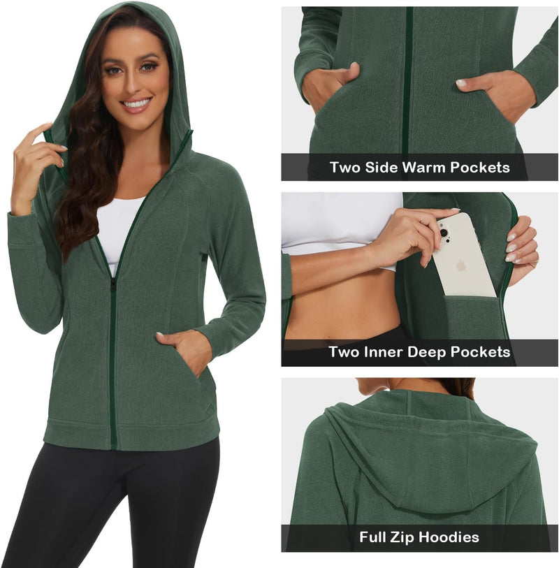 Soneven Damen Fleecejacke,Sweatjacke Mit Kapuze Mit Fleece Reissverschluss Hoodie Kapuzenjacke Langa