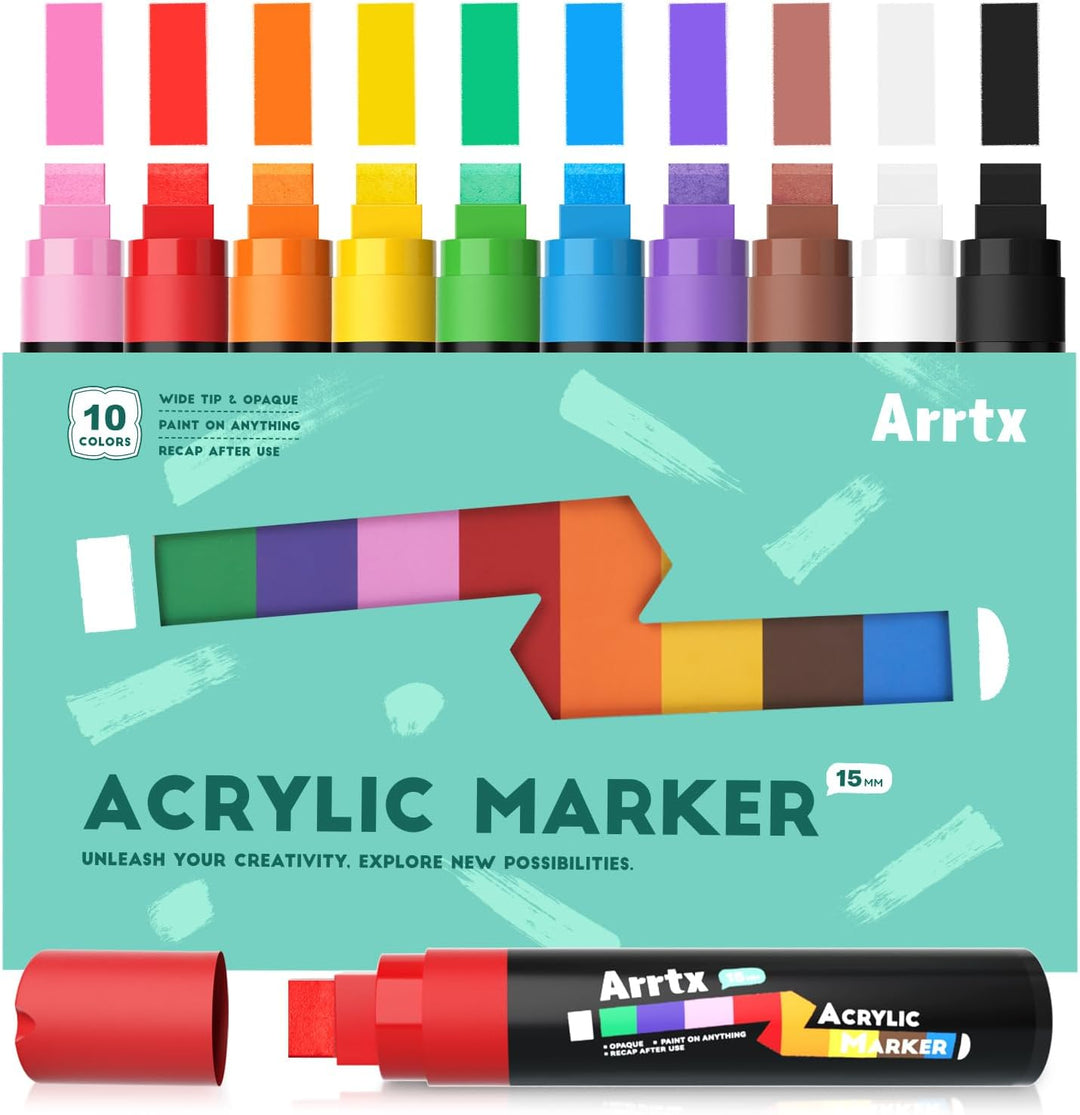 Arrtx Graffiti Acryl Marker Set, 15mm Jumbo-Filzspitze Grafitistifte, 10 Jumbo, Acryl-Farbstifte für