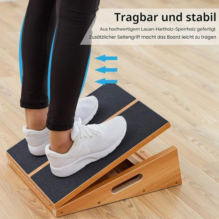 StrongTek Professionelles Slant Board Schrägbrett aus Holz, Verstellbarer und tragbarer Wadendehner,