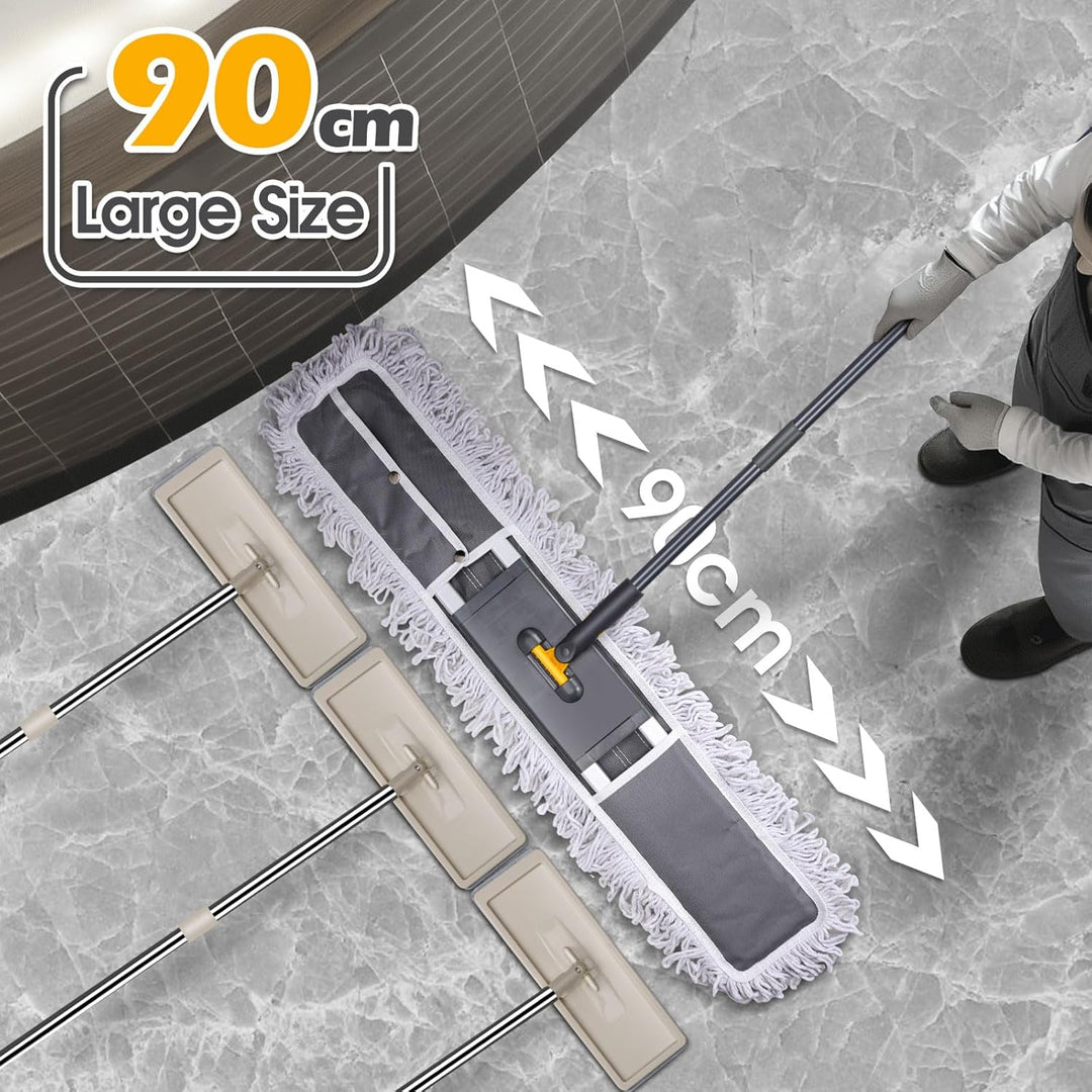 MASTERTOP Bodenwischer Breit, 90cm Gross Wischmop mit Aluminium Stiel und 3 Moppkopf, Industrieller