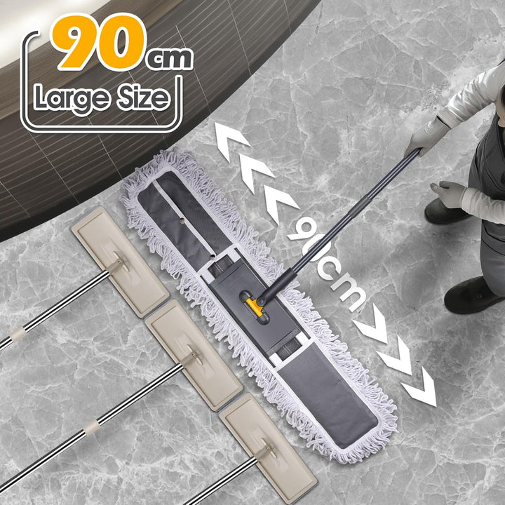 MASTERTOP Bodenwischer Breit, 90cm Gross Wischmop mit Aluminium Stiel und 3 Moppkopf, Industrieller