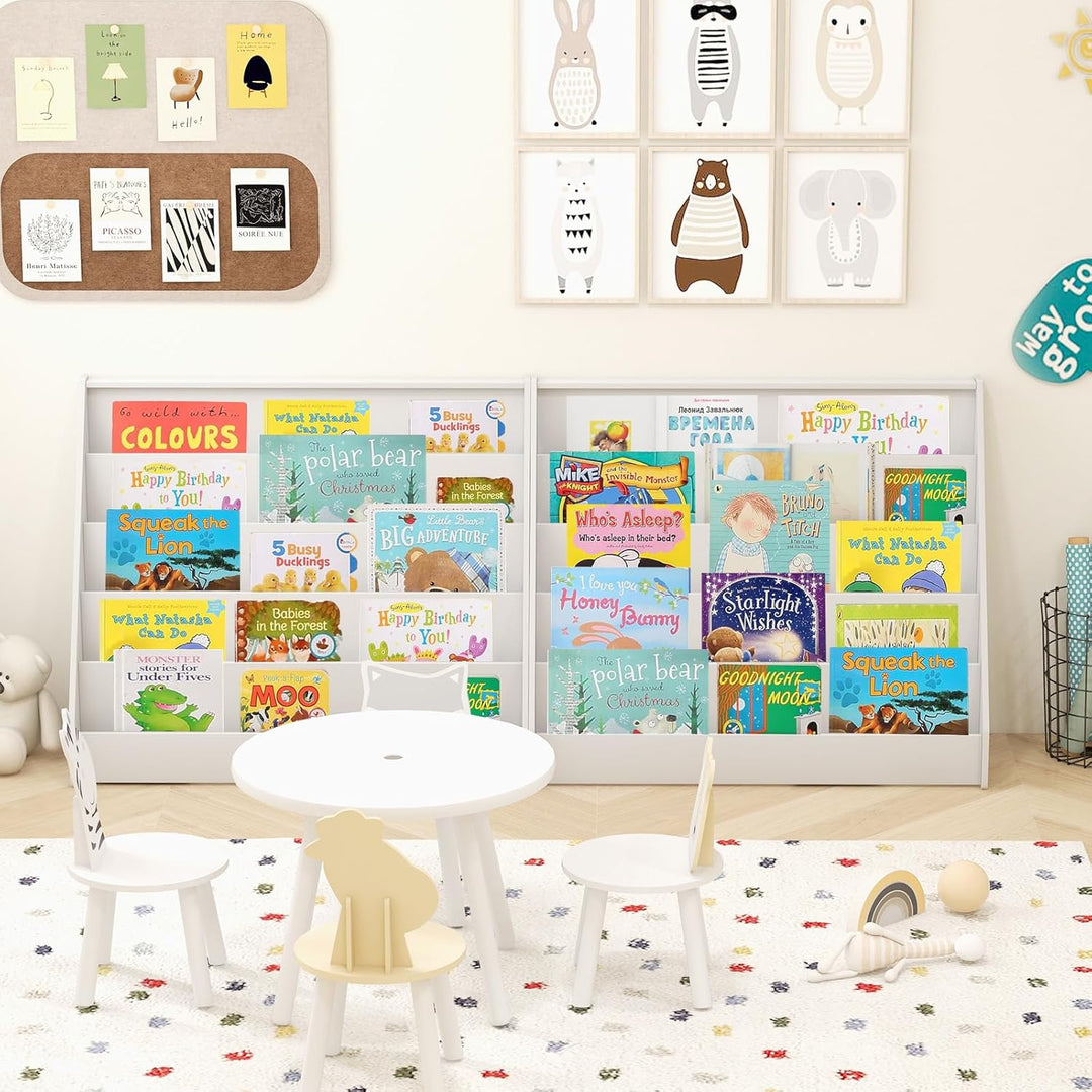 COSTWAY Kinderregal mit 5 Fächern, Bücherregal für Kinder, Zeitungsständer aus Holz, Aufbewahrungsre
