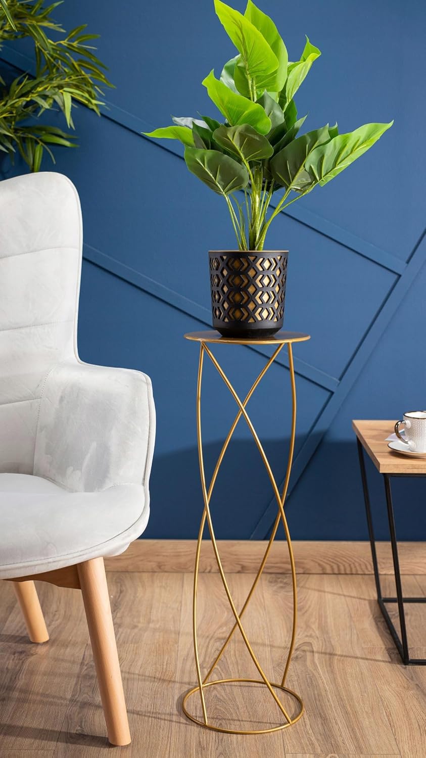 HowHomely Gold Blumenständer Metall 70 cm Hoch - Solider und Robuster Blumenhocker mit Eleganter Des