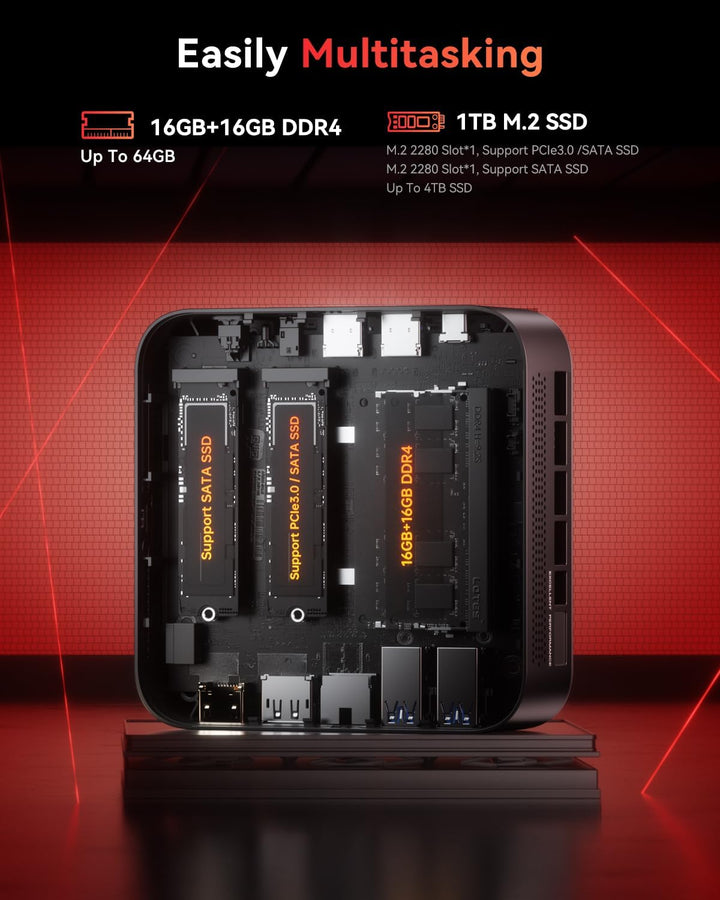 NiPoGi E3B Mini PC АMD Ryzen 5 7430U(Bis zu 4,3GHz) 32GB(2 * 16GB) DDR4 1TB M.2 SSD, Mini Computer m