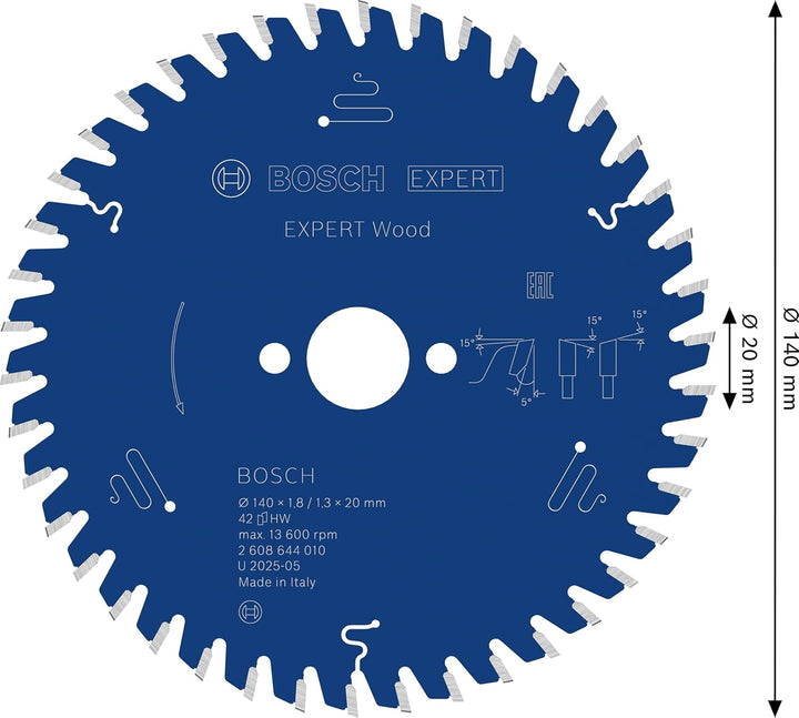 Bosch Professional 1x Kreissägeblatt Expert for Wood (Holz, Sägeblatt Ø 140 x 20 x 1,8 mm, 42 Zähne,