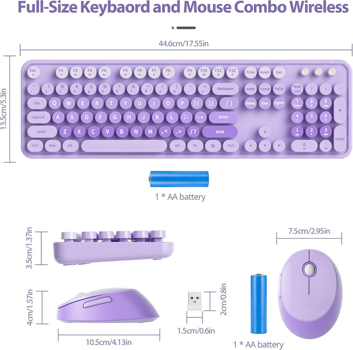 SOLIDEE kabellose Tastatur und Maus - 2.4GHz Runde Tastenkappe mit Ziffernblock, 104 ergonomische Ta