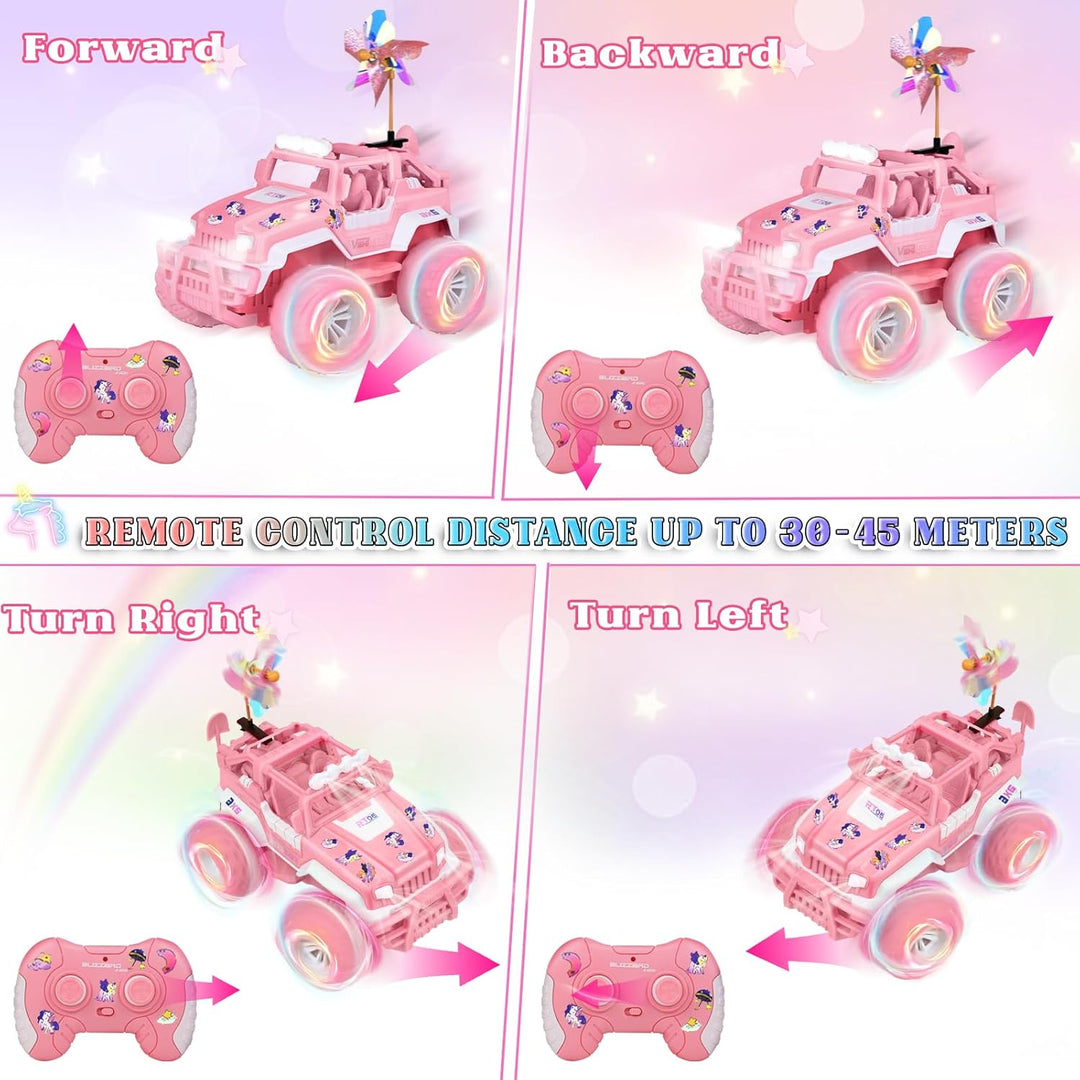 Ulikey Ferngesteuertes Auto, Off Road Auto mit LED Scheinwerfern, 1:16 SUV Pink Jeep, Offroad Auto K