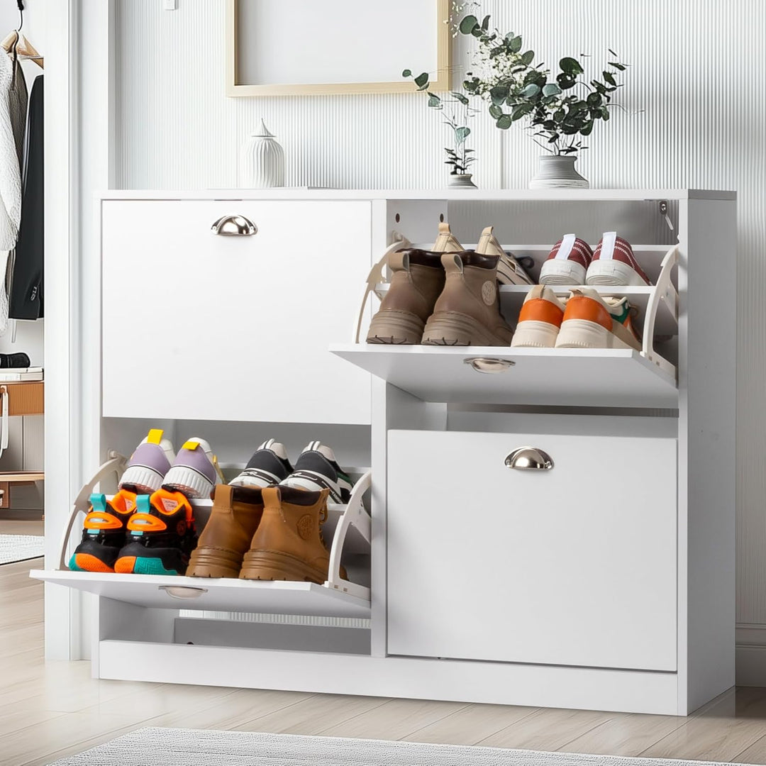 LEADZM Schuhschrank schmal, Schuhkipper mit 4 Flip-Schubladen Schuhregal für den Eingang, Flur, Wohn