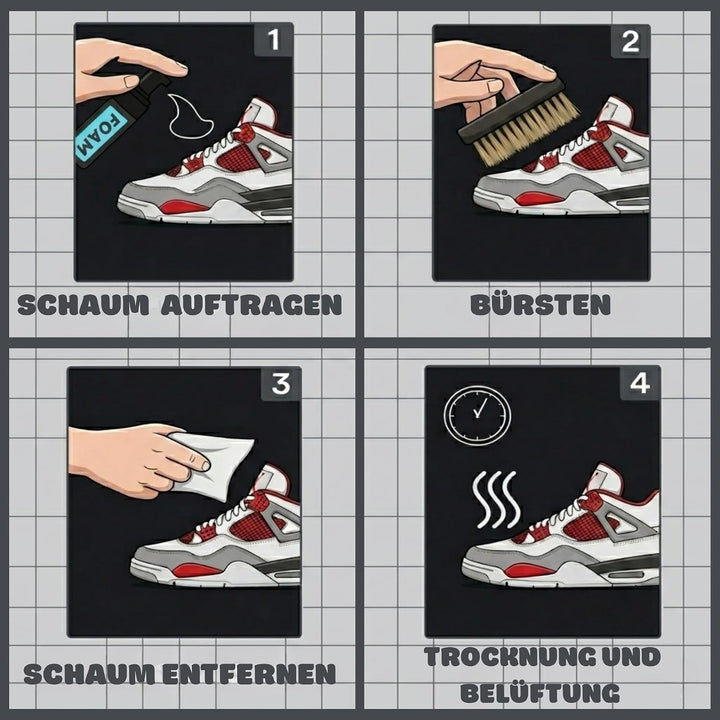 Sneaker Reiniger Set mit Bürste, Schaumreiniger (150 ml) und Mikrofasertuch, für Leder, Canvas und a