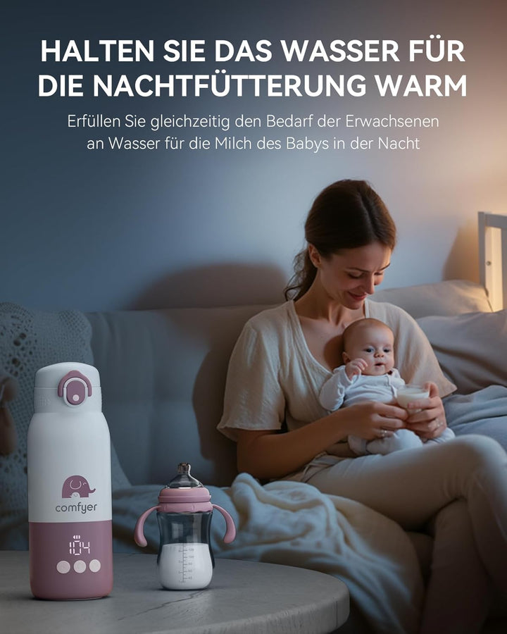 Tragbarer Flaschenwärmer Baby unterwegs für Baby, 12000mAh Akku, Schnelles Aufheizen 2 Min für Mutte