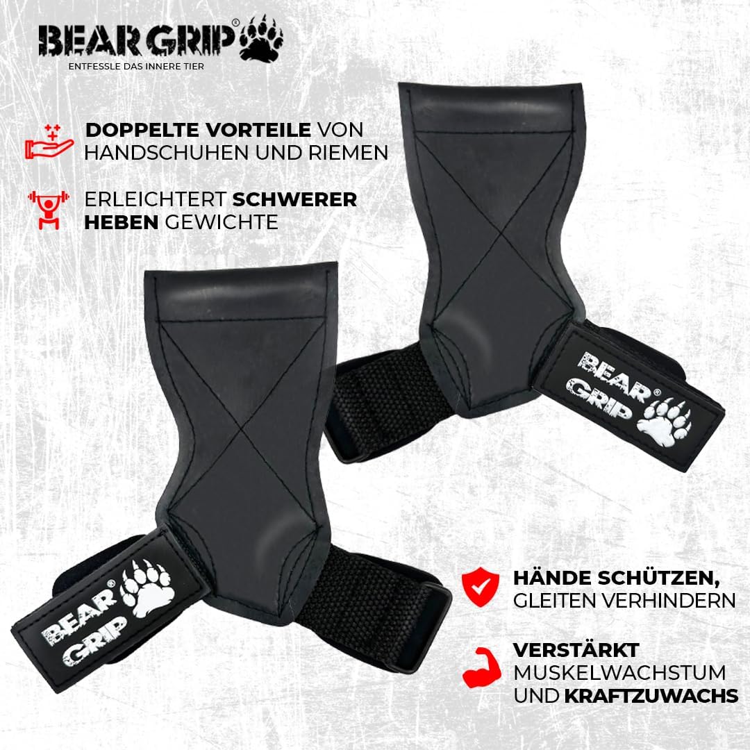 BEAR GRIP Multi-Grip-Riemen/Haken, hochwertige strapazierfähige Gewichthebergurte/Handschuhe. Kleine