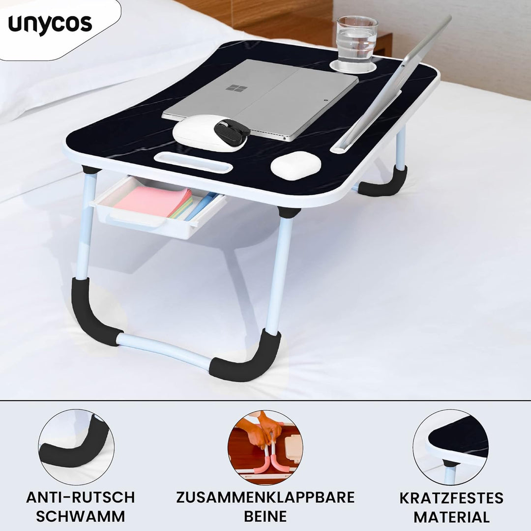 unycos - Betttablett Klappbar, Frühstückstablett mit Griff und Getränkehalter, Serviertisch, Ideal f