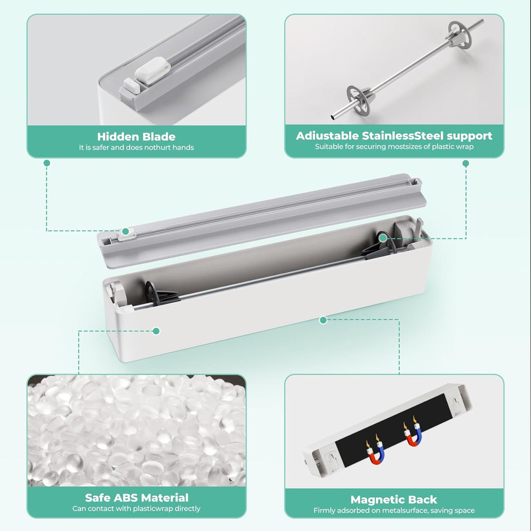 Frischhaltefolienspender mit Cutter - Magnetisch & Klebe, ohne Bohren, Folienschneider für Frischhal