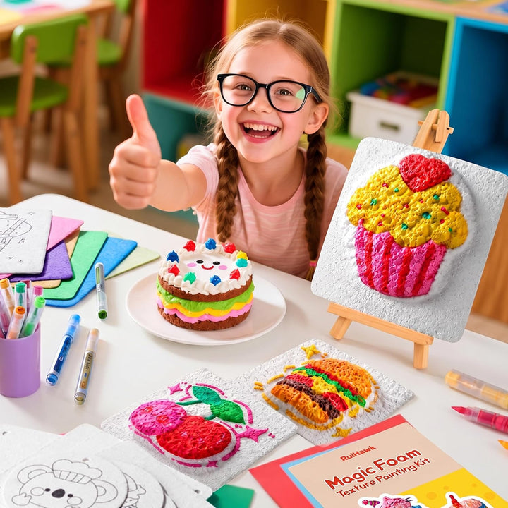 RuiHawk 75 Magic Puffy Paint Set, 3D Schaumtextur-Malset für Kinder mit 38 Blättern & 24 Acryl-Marke