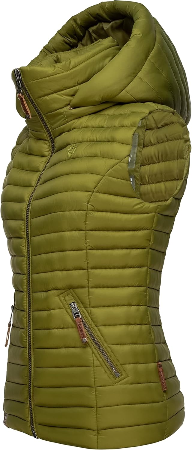 Navahoo Damen Übergangsjacke leichte Steppweste mit Abnehmbarer Kapuze Shadaa XS-3XL XS Moss Green,