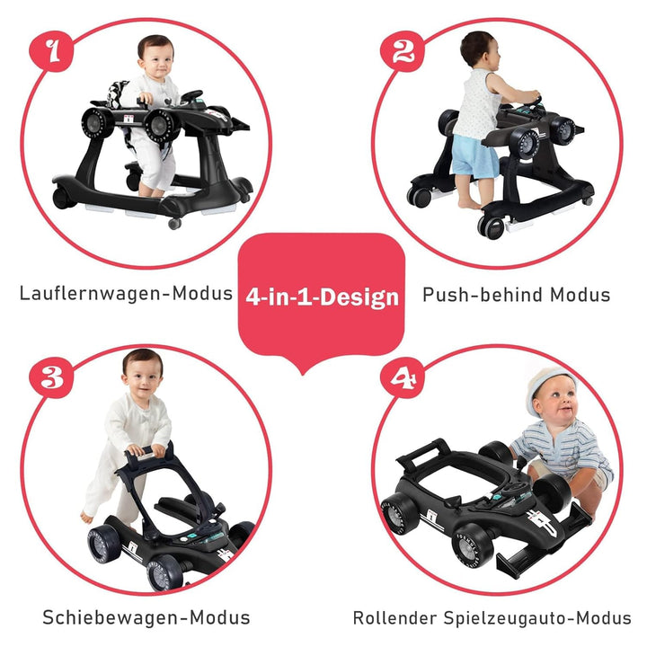 FANTASK 4 in 1 Lauflernhilfe, Lauflernwagen klappbar mit einstellbarer Höhe & Geschwindigkeit, Baby