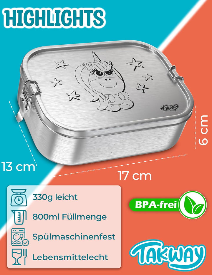 TAKWAY Edelstahl Brotdose Kinder mit Fächern 800ml | Auslaufsicher | Bento Box mit Unterteilung vari