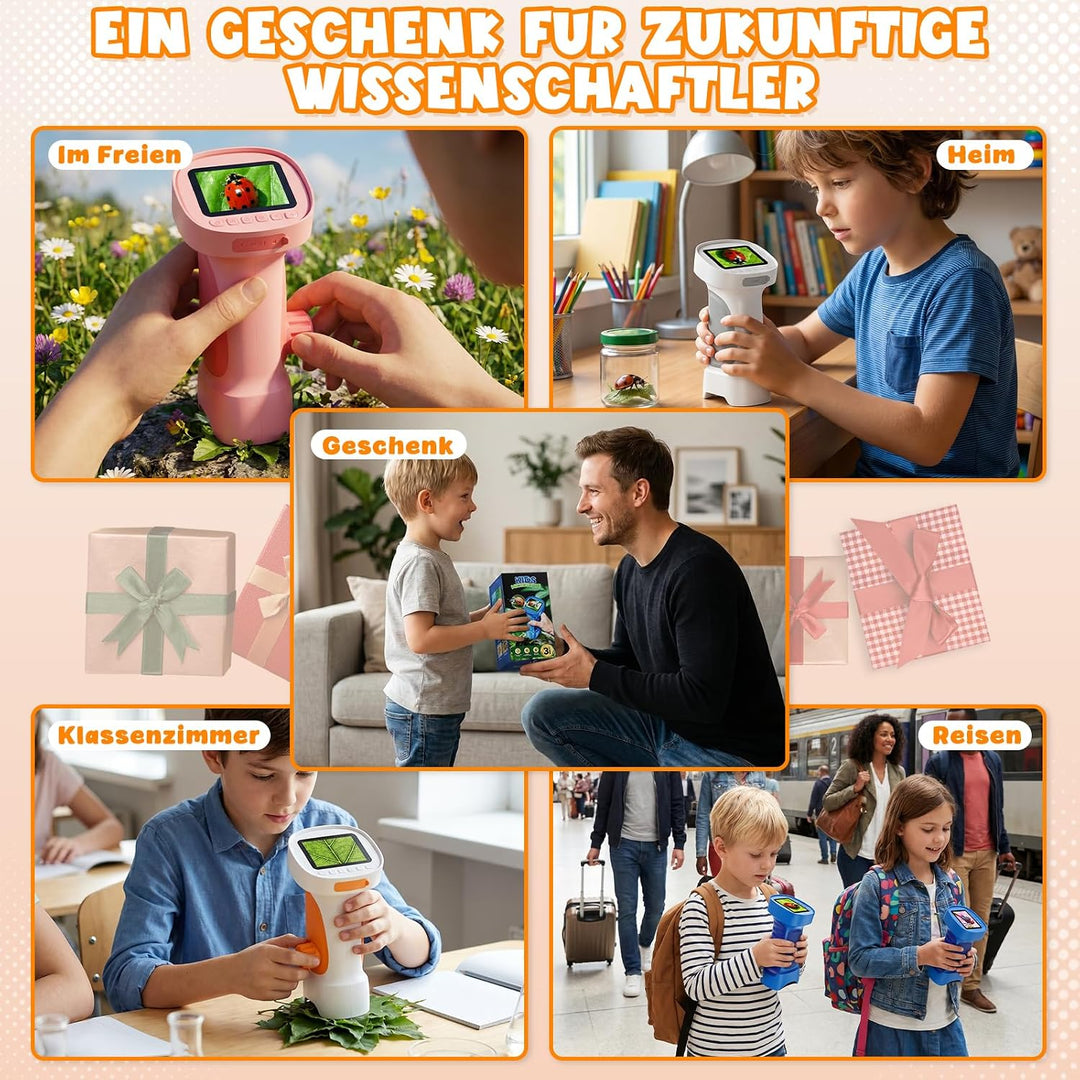 Mikroskop für Kinder 1000X mit Bildschirm, Foto, Videofunktion | Tragbares Digitales Mikroskop Kinde