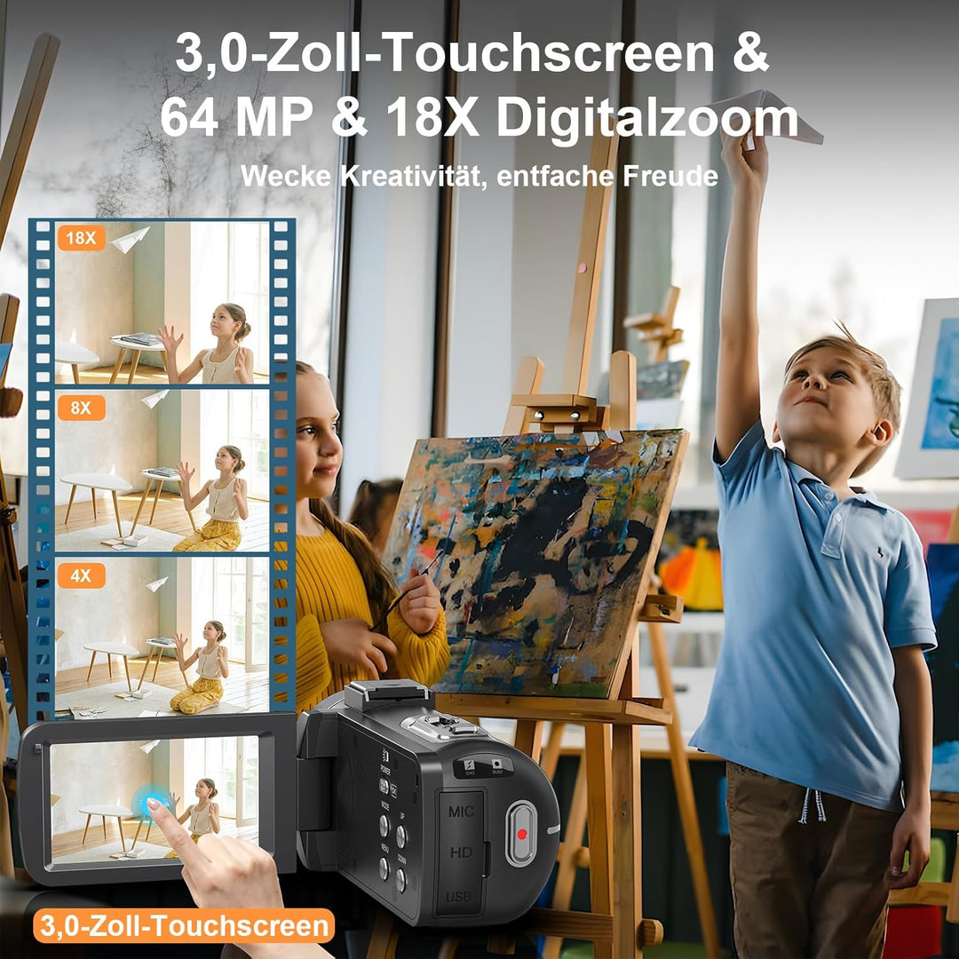 Videokamera Camcorder 8K 64MP WiFi Vlogging Camera mit IR Nachtsicht für YouTube, HD 3.0'' Touchscre