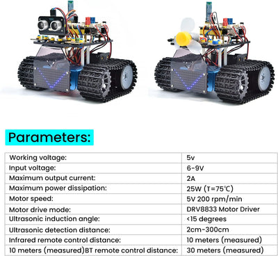 KEYESTUDIO Robot Tank Kit kompatibel mit Arduino IDE, elektronisch programmierbarer STEM-Roboter-DIY