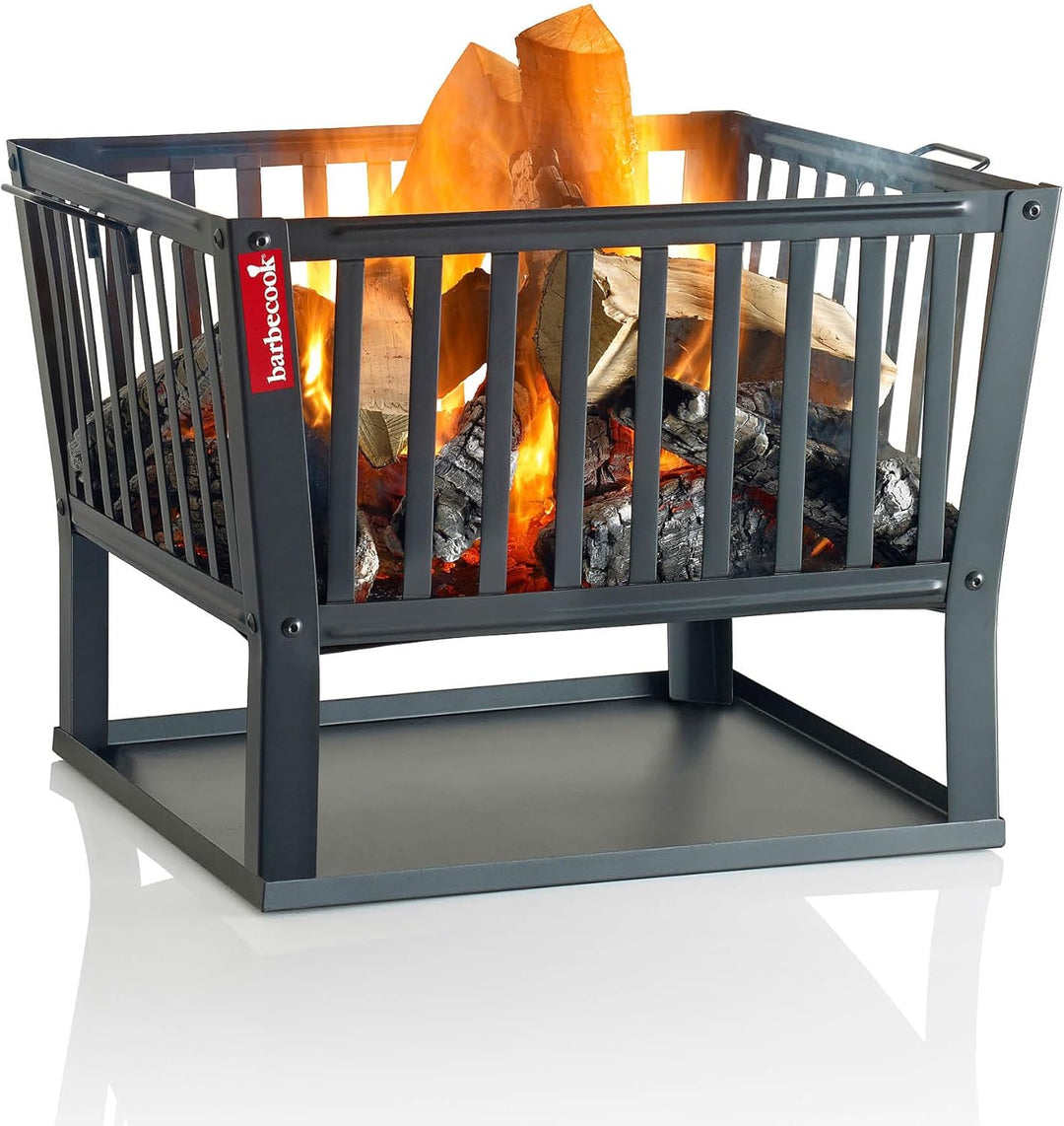 Barbecook Feuerkorb für Holzfeuer eckig lackierter Stahl lang 62-cm breit und 48.5 cm hoch, schwarz