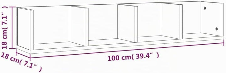vidaXL CD-Wandregal Grau Sonoma 100x18x18 cm Holzwerkstoff, Grau Sonoma