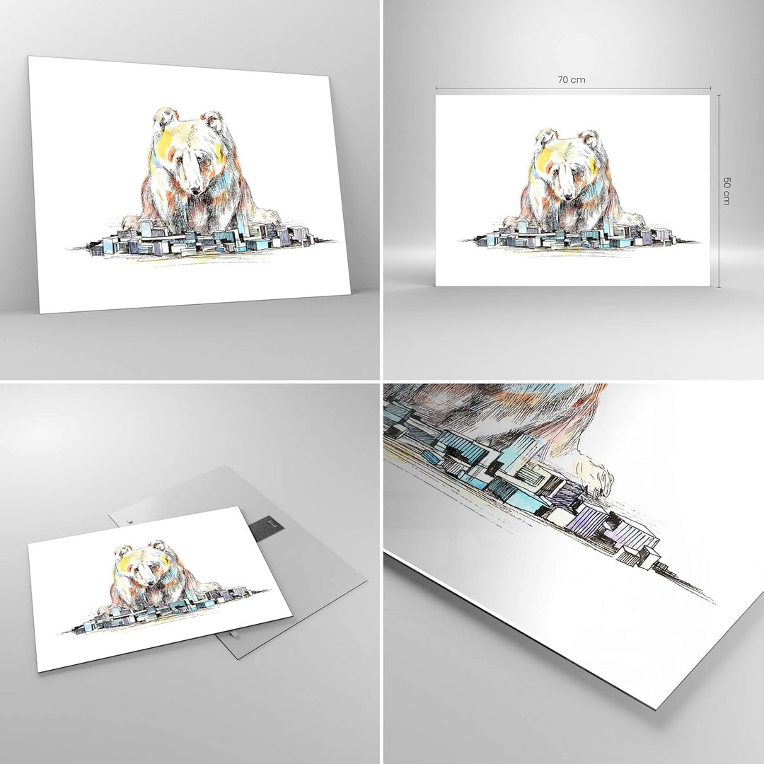 ARTTOR Bilder auf Glas Bär Spielzeug Spiel Illustration Glasbild 70x50cm Wandbilder Dekoration Wohnz