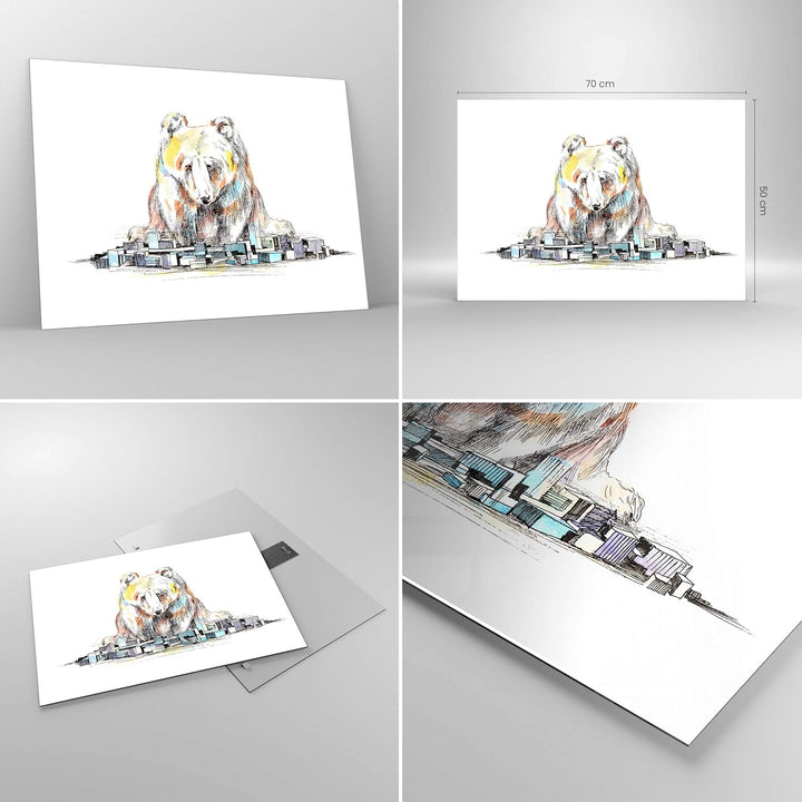 ARTTOR Bilder auf Glas Bär Spielzeug Spiel Illustration Glasbild 70x50cm Wandbilder Dekoration Wohnz