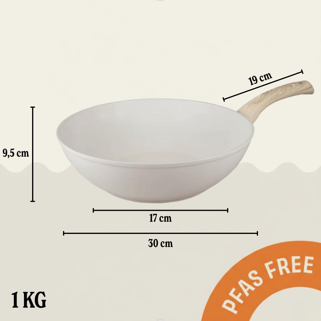Cook & Pan - Go Ivory Wokpfanne 30 cm-Induktionsgeeignet-PFAS frei Keramik-Beschichtung -Antihaft- w