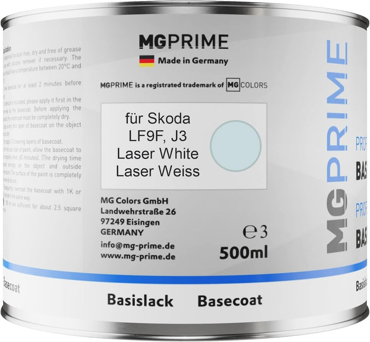 MG PRIME Autolack Set Dose spritzfertig für Skoda LF9F / J3 Laser White/Laser Weiss Basislack + 2K K