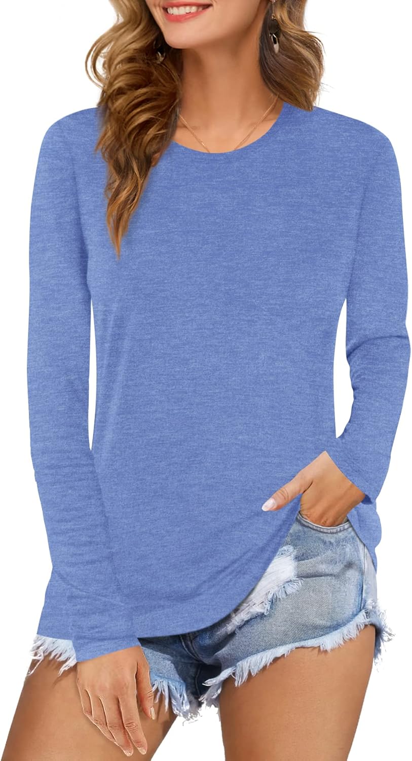 Beluring T-Shirt Damen Elegant Langarm Oberteile Rundhals Longshirt Bluse Tops S Blau, S Blau