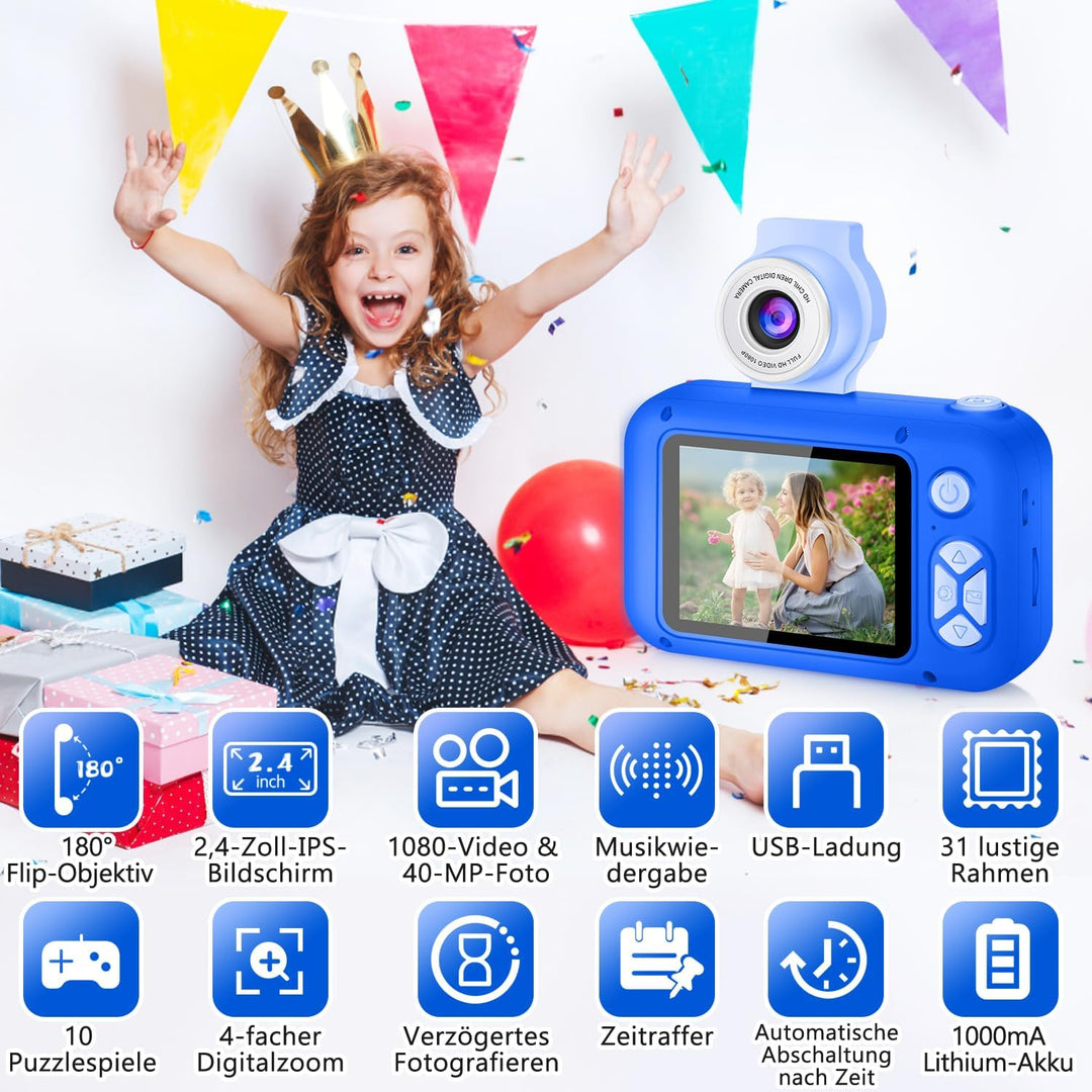 ARNSSIEN Digitalkamera für Kinder Kamera,2,4" IPS Kinderkamera mit 180°Flip | 1080P videokamera &amp; Se