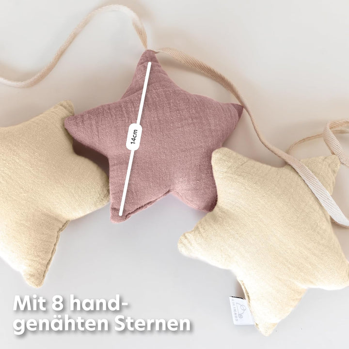 LILIMAUS Sternen Wimpelkette Stoff - 12 Farben - Kinderzimmer Deko - 100% Baumwolle Handmade - Musse