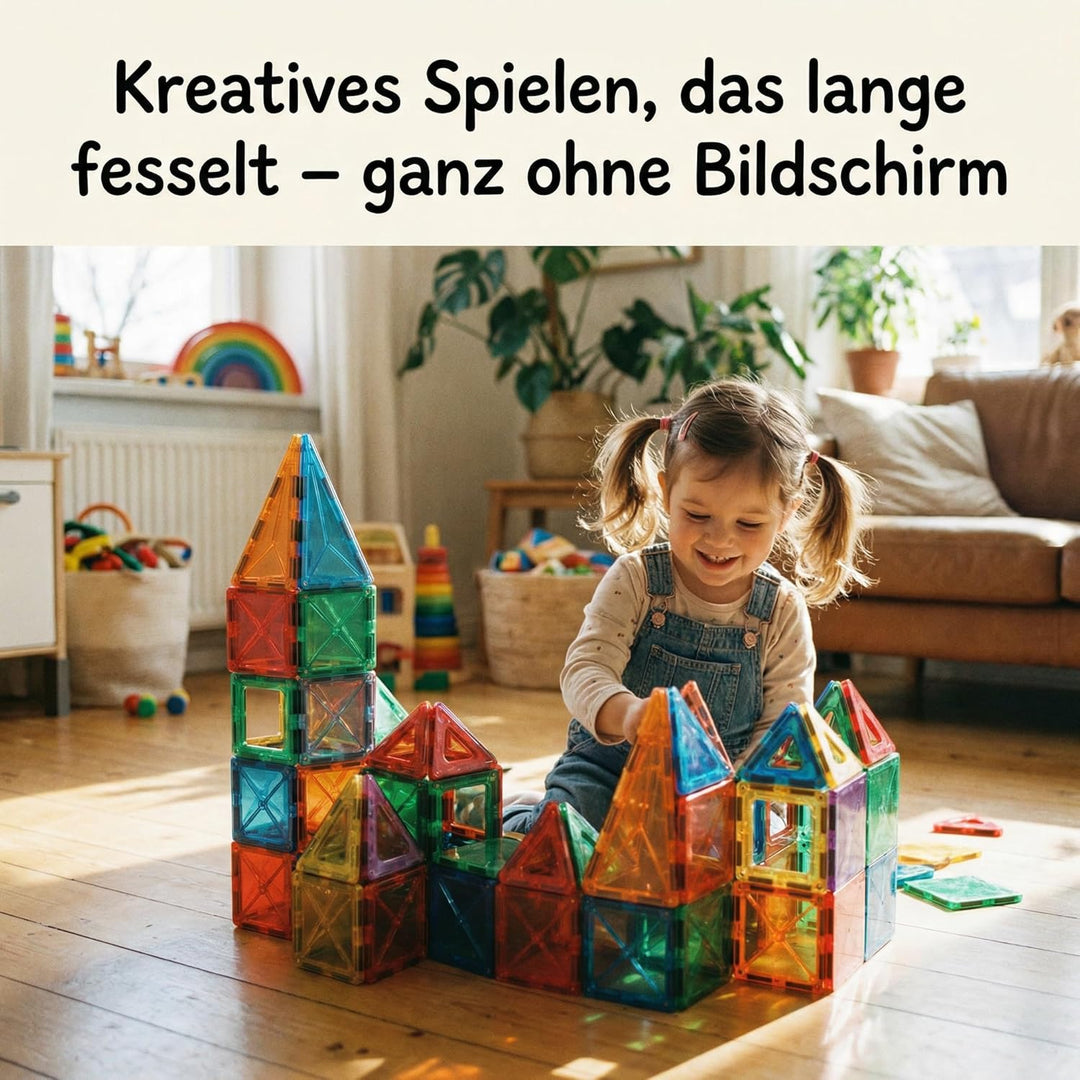 BauHelden Magnetbausteine Set, 180 Teile, Magnetische Bausteine, BPA Frei, Deutsche Bauanleitung, Kr