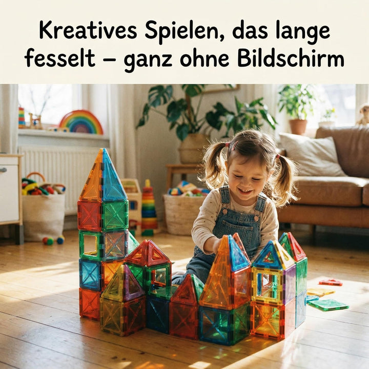 BauHelden Magnetbausteine Set, 180 Teile, Magnetische Bausteine, BPA Frei, Deutsche Bauanleitung, Kr