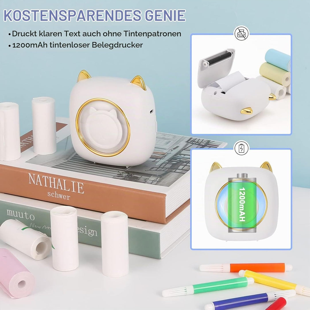 GuKKK Mini Drucker, Mobiler Fotodrucker, Tragbarer Mini Fotodrucker mit 7 Farben LED, Wireless Fotod