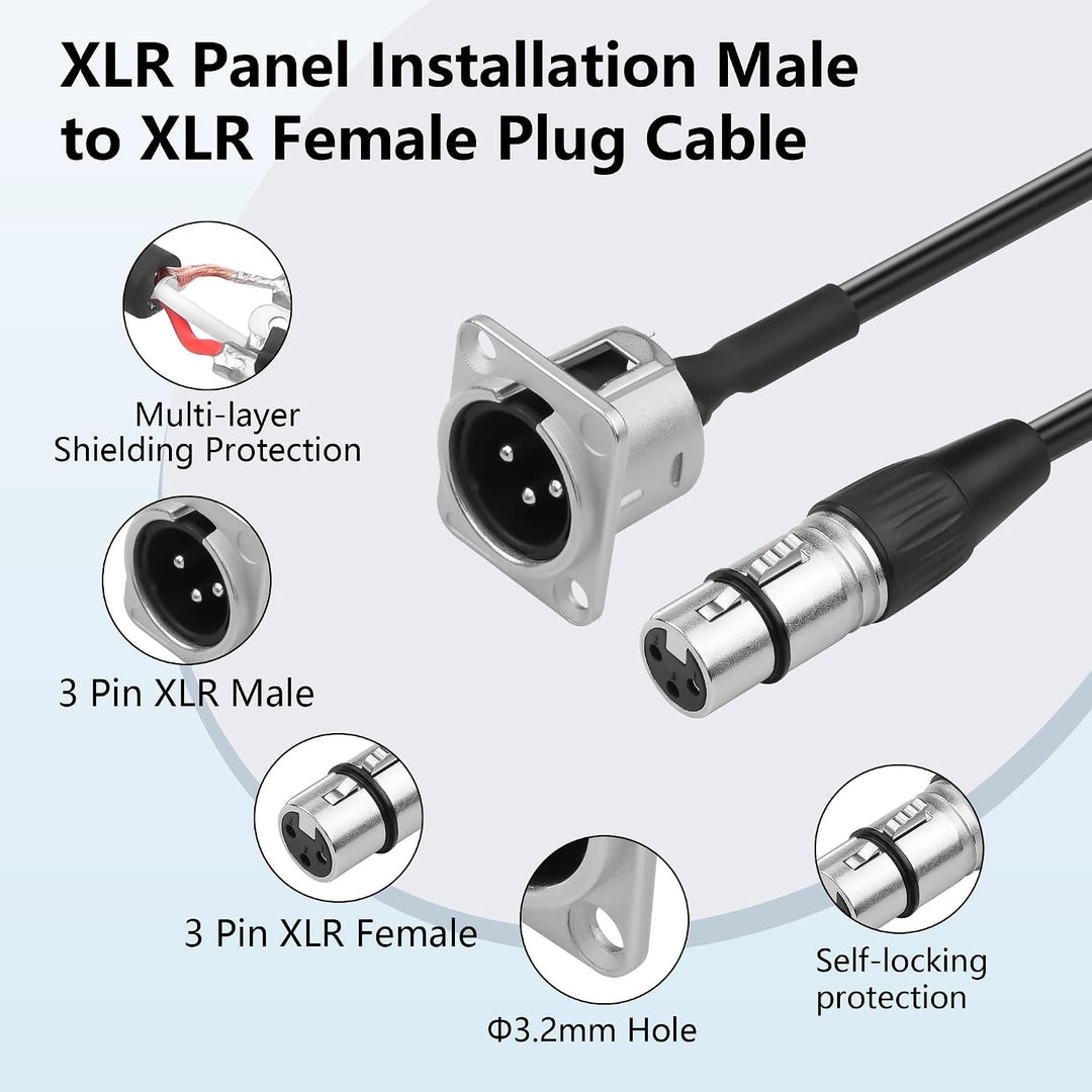 GINTOOYUN 2 Stück 24,8 Zoll XLR Panel Installation weiblich zu XLR männlich Stecker Kabel D-Typ Selb