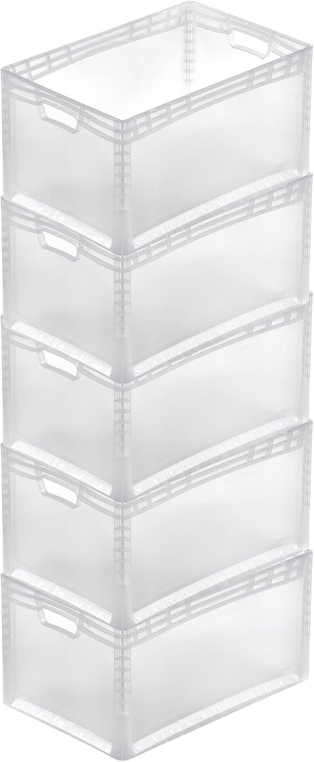 PROREGAL Transparenter Eurobehälter LightLine mit offenem Griff | HxBxT 32x40x60cm | 66 Liter | Euro