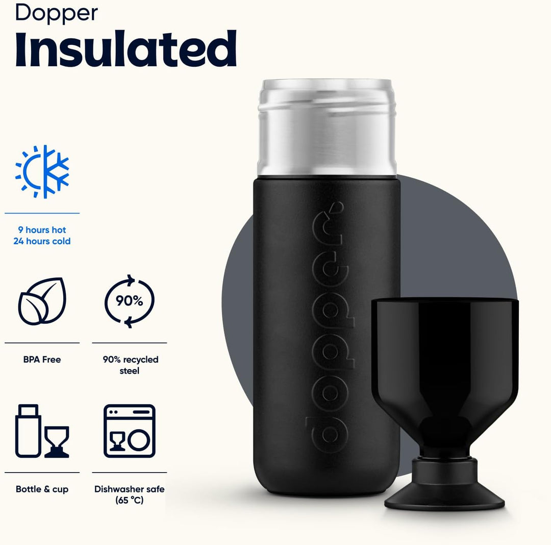 Dopper Insulated Blazing Black Thermosflasche 1L - Doppelwandig, auslaufsicher, hält 24h kalt/9h hei