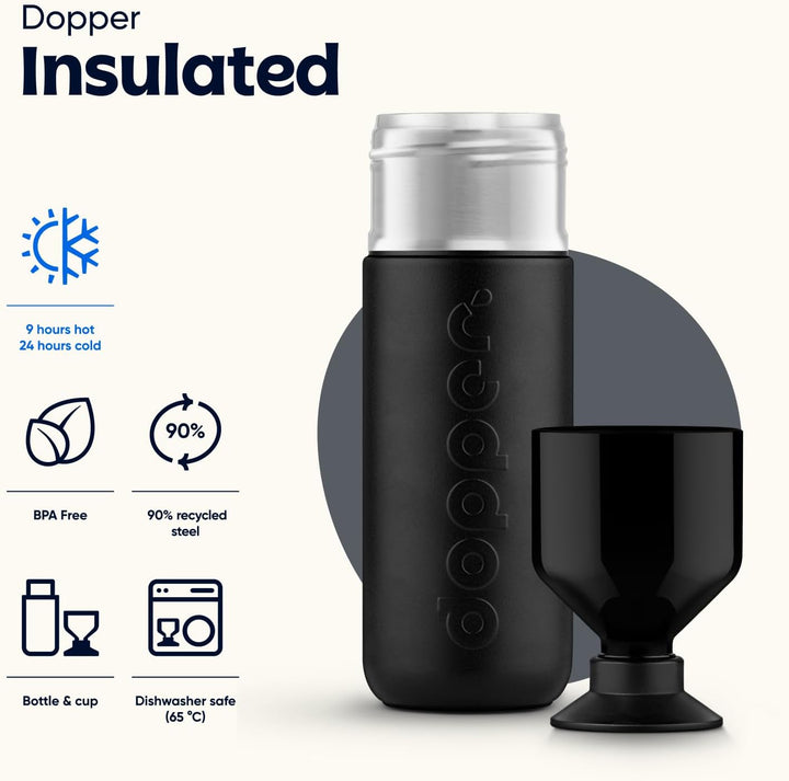Dopper Insulated Blazing Black Thermosflasche 1L - Doppelwandig, auslaufsicher, hält 24h kalt/9h hei