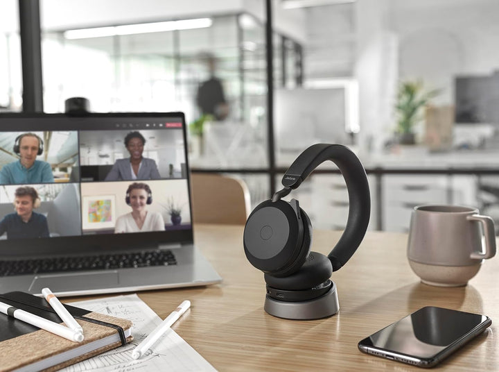 Jabra Evolve2 75 Wireless PC Headset mit Ladedock, 8-Mikro-Technologie - Dual-Foam-Stereo-Kopfhörer