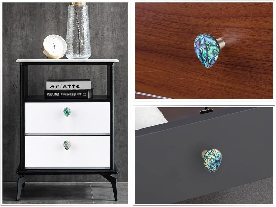 mookaitedecor Satz von 4 Rechteckig Form Abalone Shell Cabinet Knobs mit Schrauben, dekorative Stein