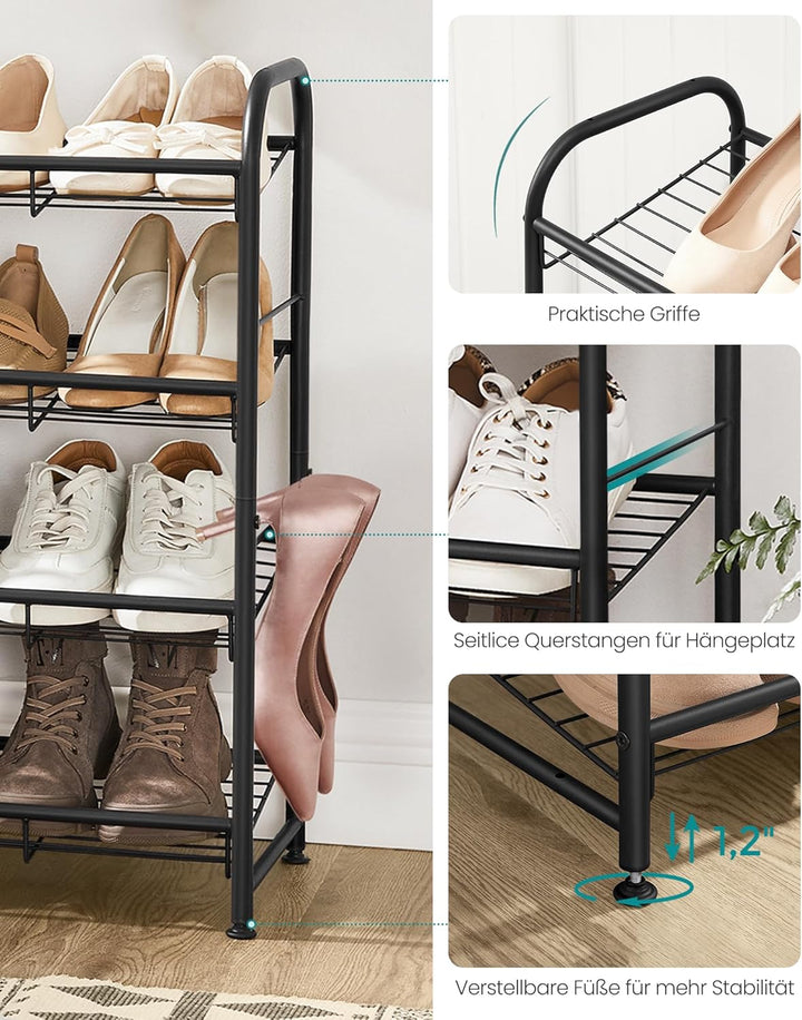 SONGMICS Schuhregal mit 4 Ablagen, stapelbarer Schuh-Organizer, für bis zu 16 Paar Schuhe, aus Stahl