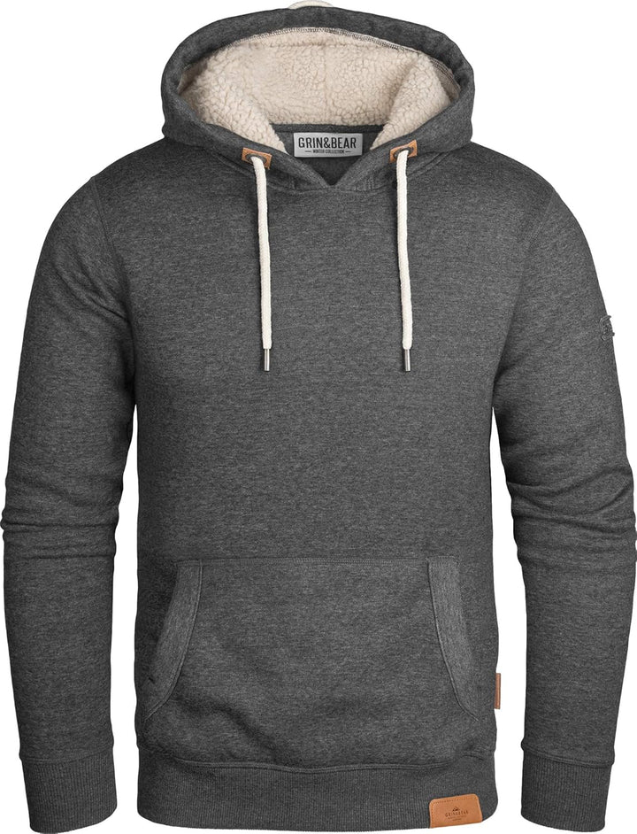 Grin&Bear Herren Kontrast Kapuzenpullover Kapuzenjacke Hoodie mit Teddy Fleece Kapuze GEC473 L Anthr